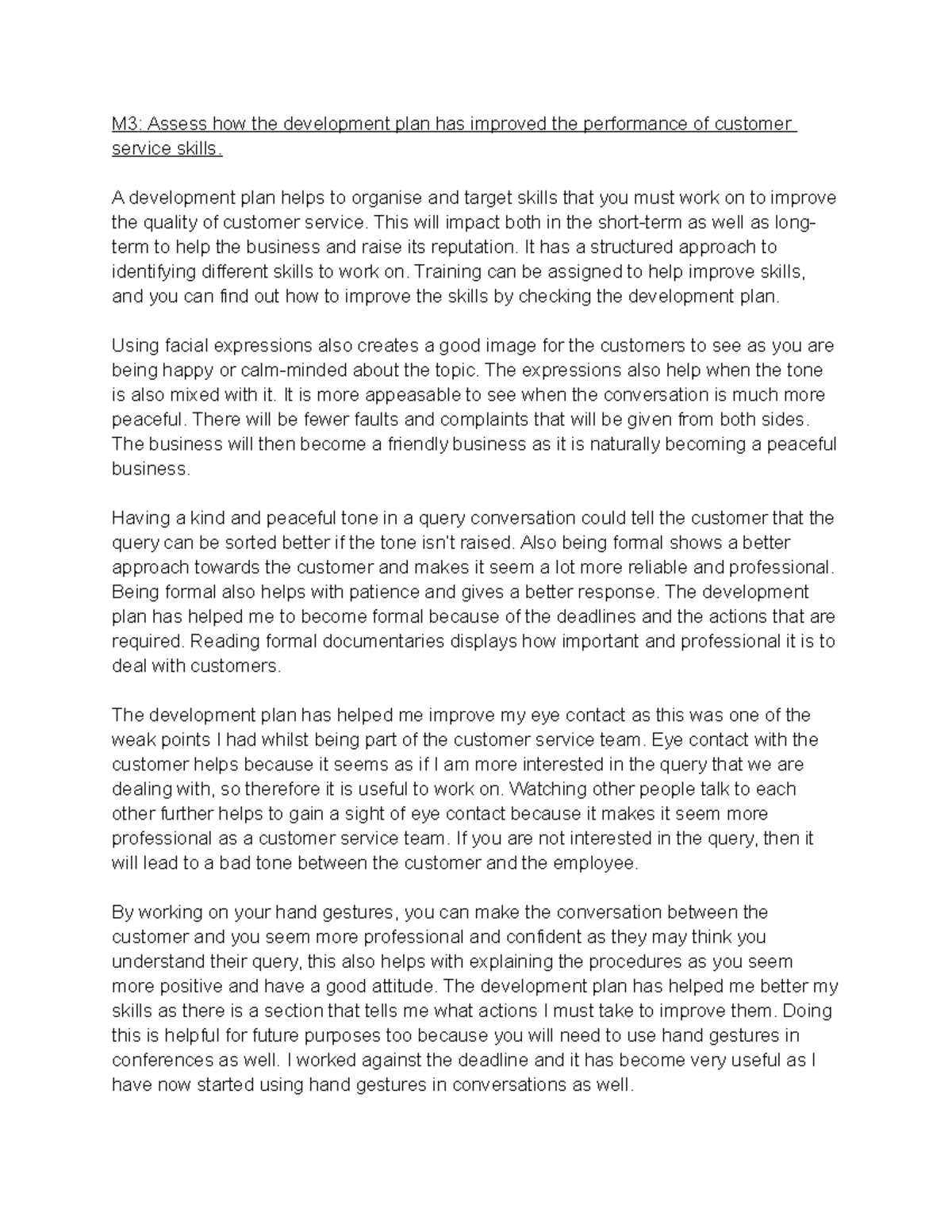 Unit 14 Assignment 2: M3 & D3 - Enhancing Customer Service Skills - Studocu