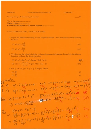 NCHE 212 Klastoets 1 / Class Test 1 Memo and Solutions - Studocu
