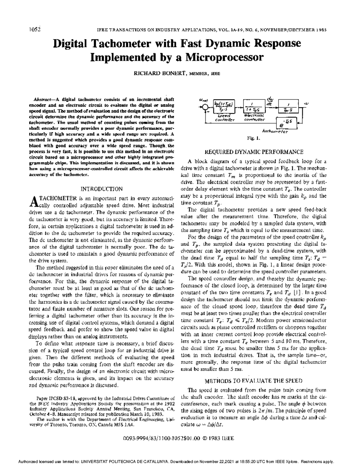 Digital Tachometer Implementation via Microprocessor: High-Speed ...