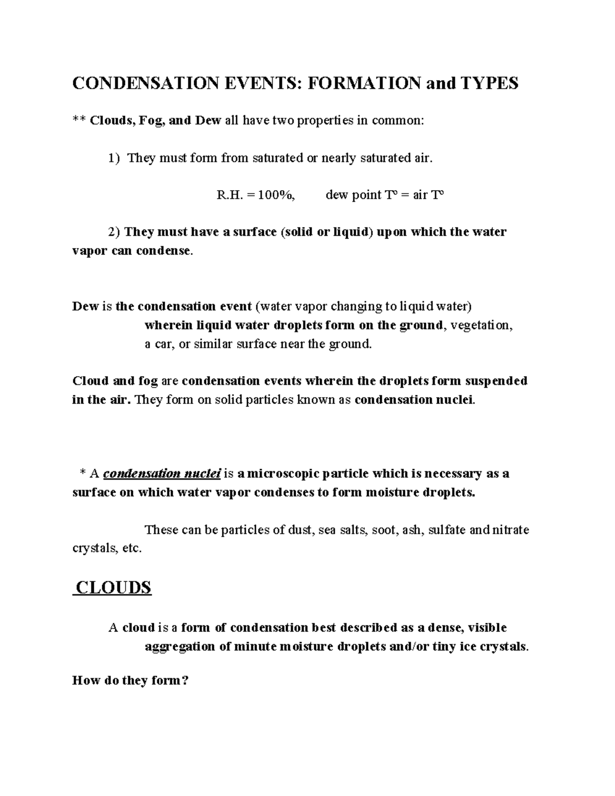 GEOG Lect Notes Unit 2 - CONDENSATION EVENTS: FORMATION and TYPES ...