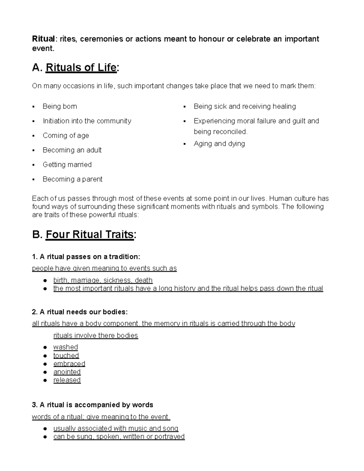 Grade 10 Religion: Four Essential Traits of Rituals Explained - Studocu