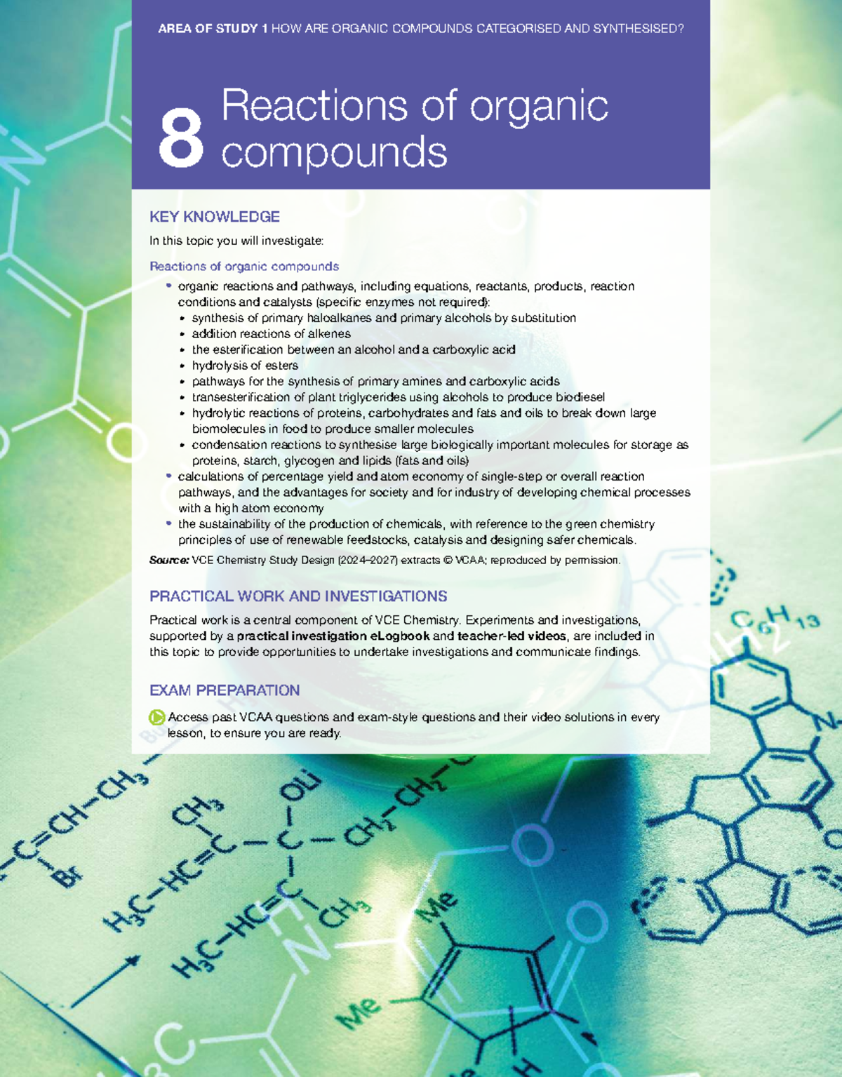 Reactions of Organic Compounds - VCE Chem 3/4 Topic 8 Study Notes - Studocu