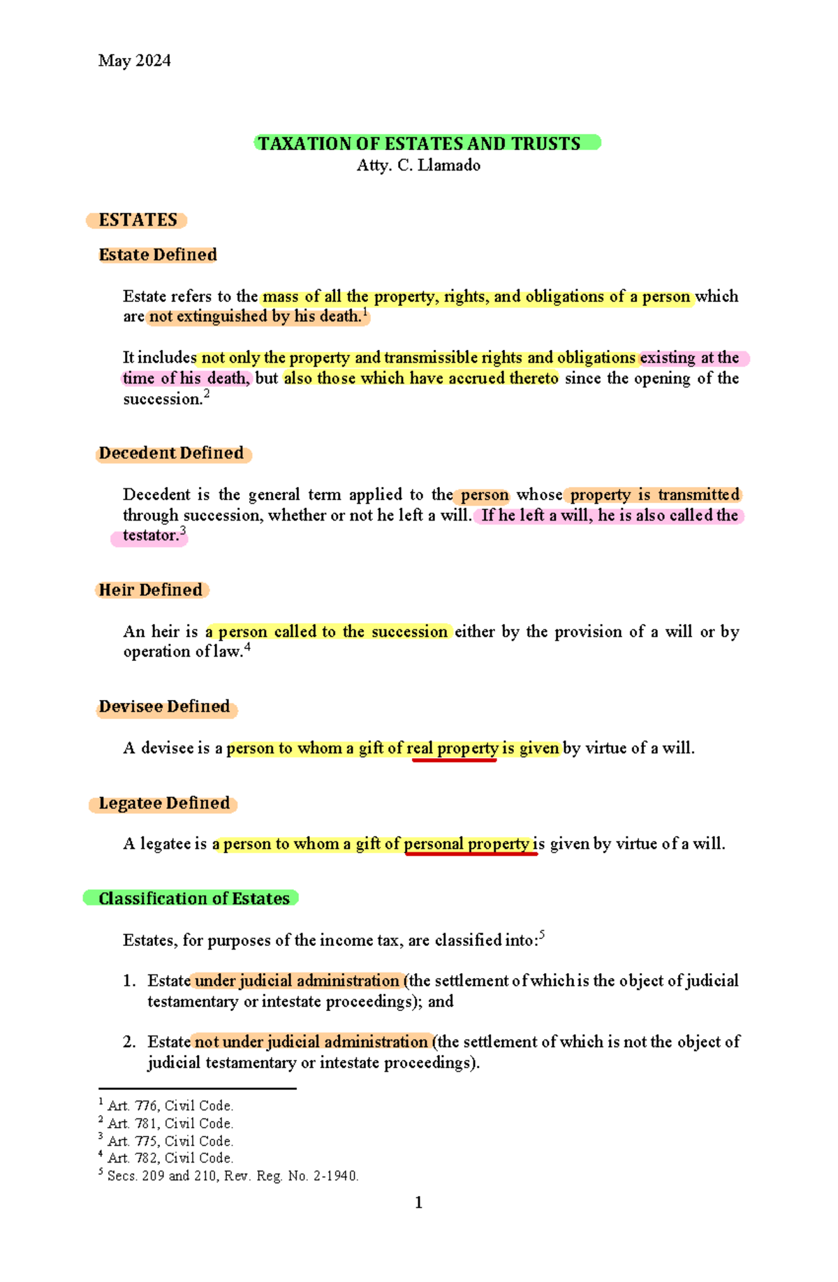 CPAR 2024: Taxation of Estates and Trusts Overview - Studocu