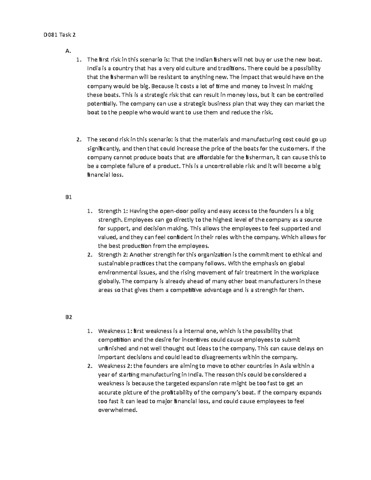 D081 Task 2 - Assessment of Strategic Risks and Recommendations - Studocu