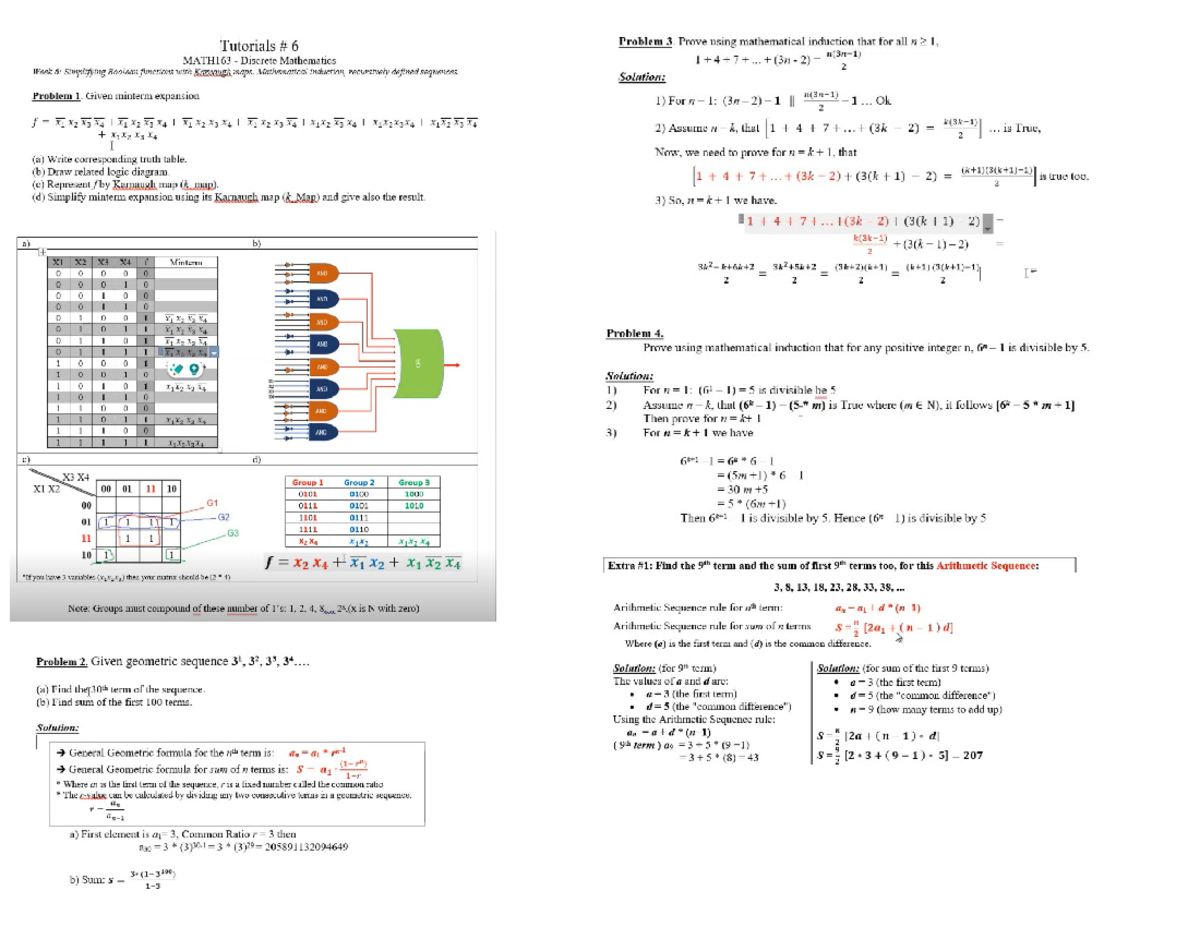 MATH163 Week 6 Tutorial: Induction & Boolean Functions Simplification ...