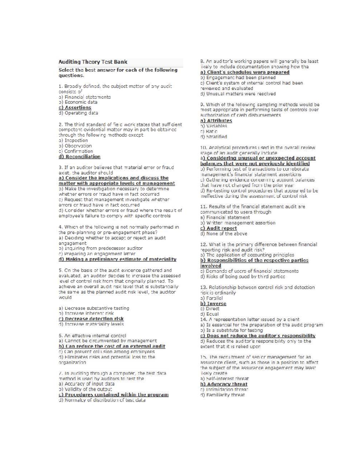 Audit Theory Test Bank - Exam Preparation Guide - Studocu