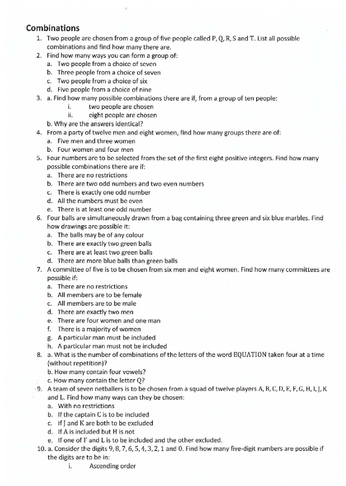 Combinations and Group Selections: A Comprehensive Study Guide - Studocu