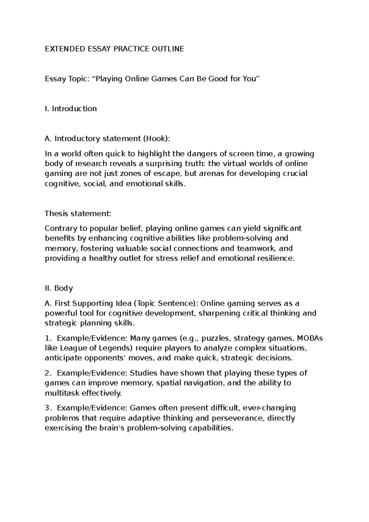 LCC031 Extended Essay Practice: Benefits of Online Gaming - Studocu