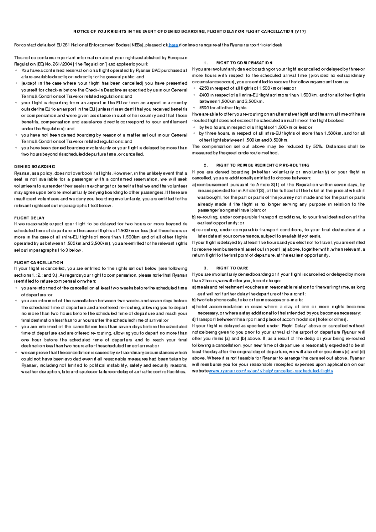 EU261 Notice of Rights: Denied Boarding, Delays & Cancellations - Studocu