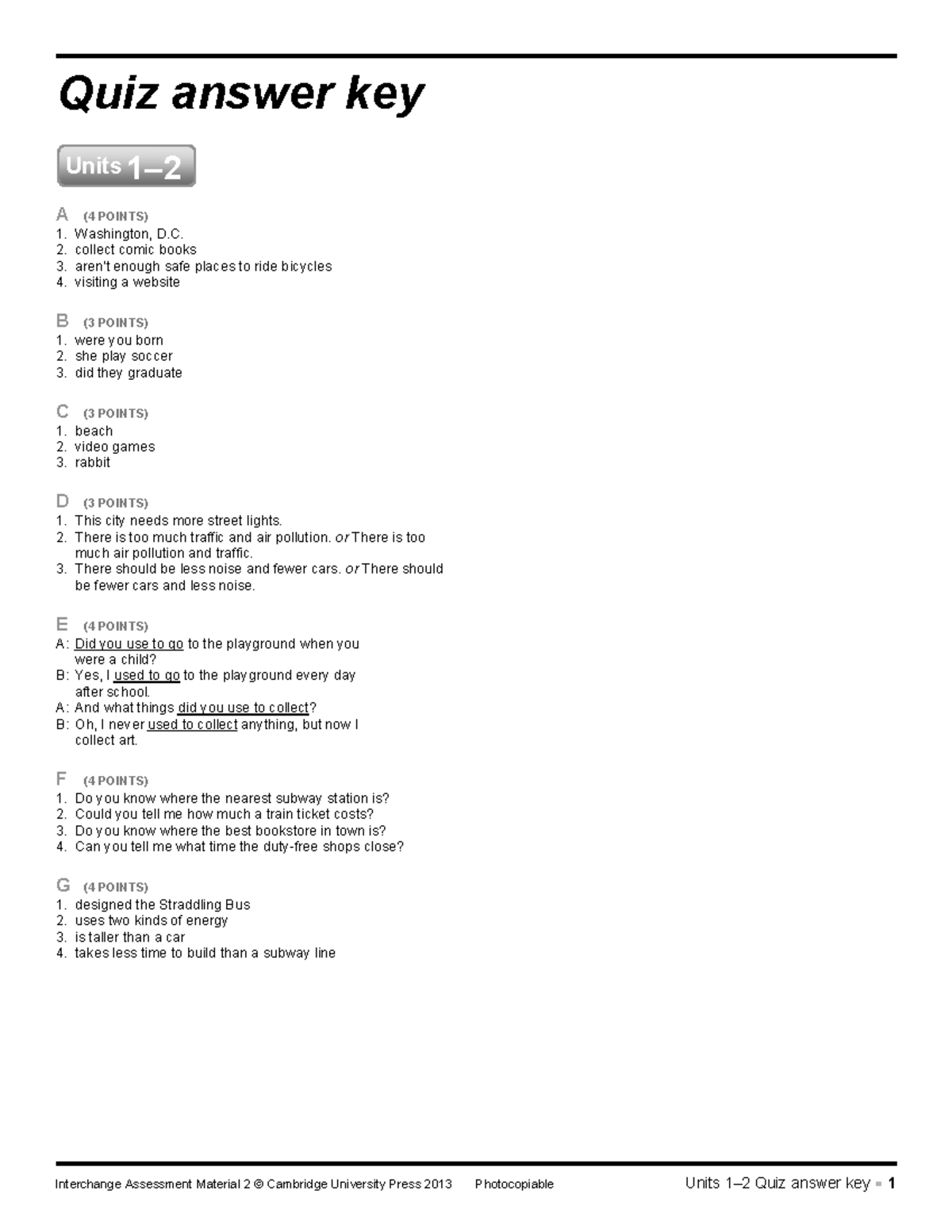 IC4 L2 WQ U1to2 Key - adddd - Interchange Assessment Material 2 ...