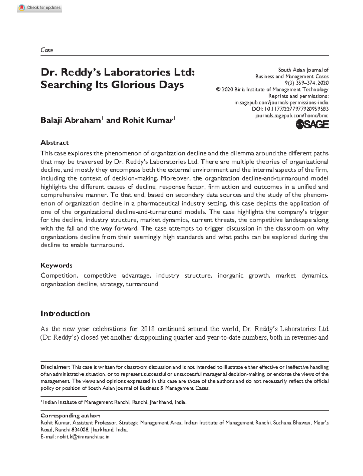 Abraham-kumar-2020-dr-reddy-s-laboratories-ltd-searching-its-glorious ...