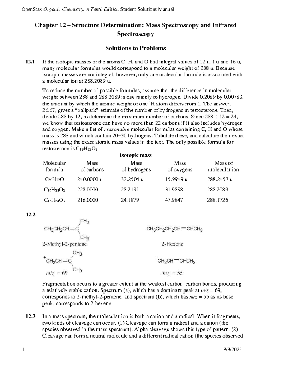 Organic Chemistry: OpenStax 10th Ed. Solutions Manual Ch. 12 - Studocu
