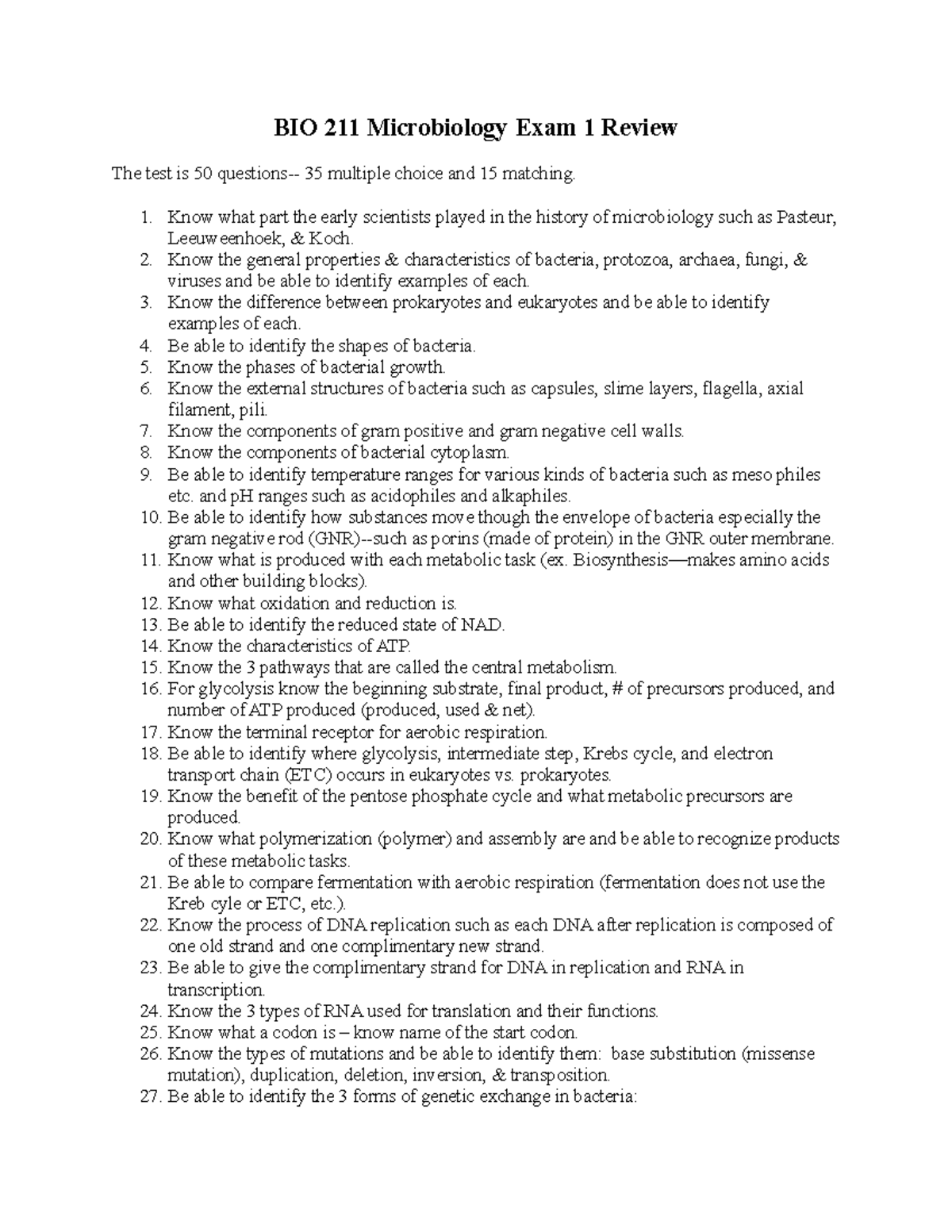 BIO 211 Microbiology Exam 1 Comprehensive Study Guide - Studocu