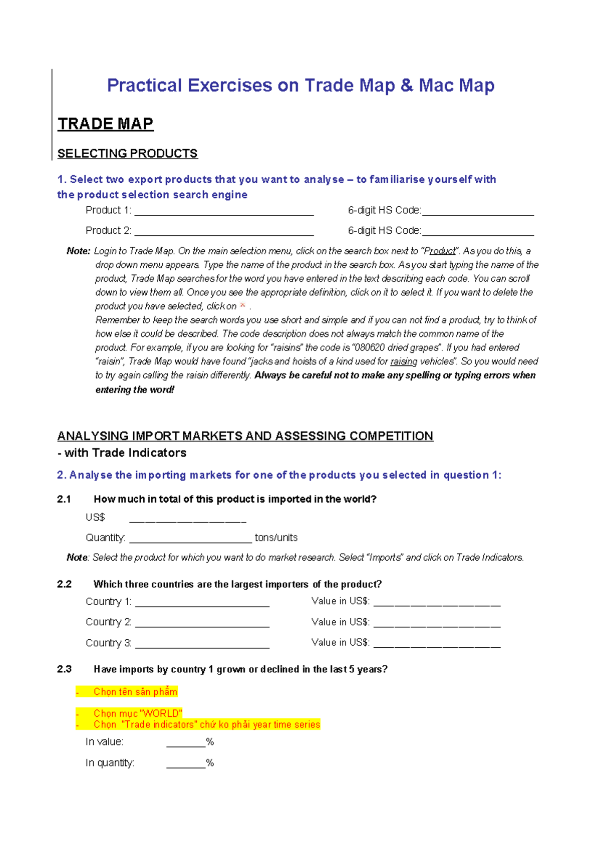 Practical Exercises on Trade Map: Product Selection & Market Analysis ...