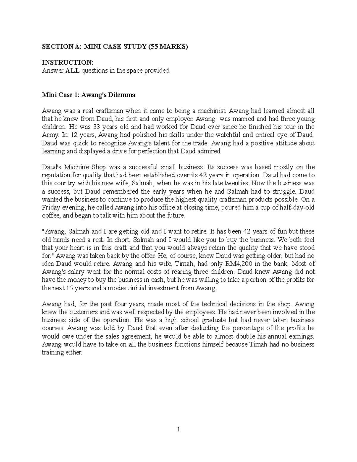 MID TERM CASE STUDY - SECTION A: MINI CASE STUDY (55 MARKS) INSTRUCTION ...