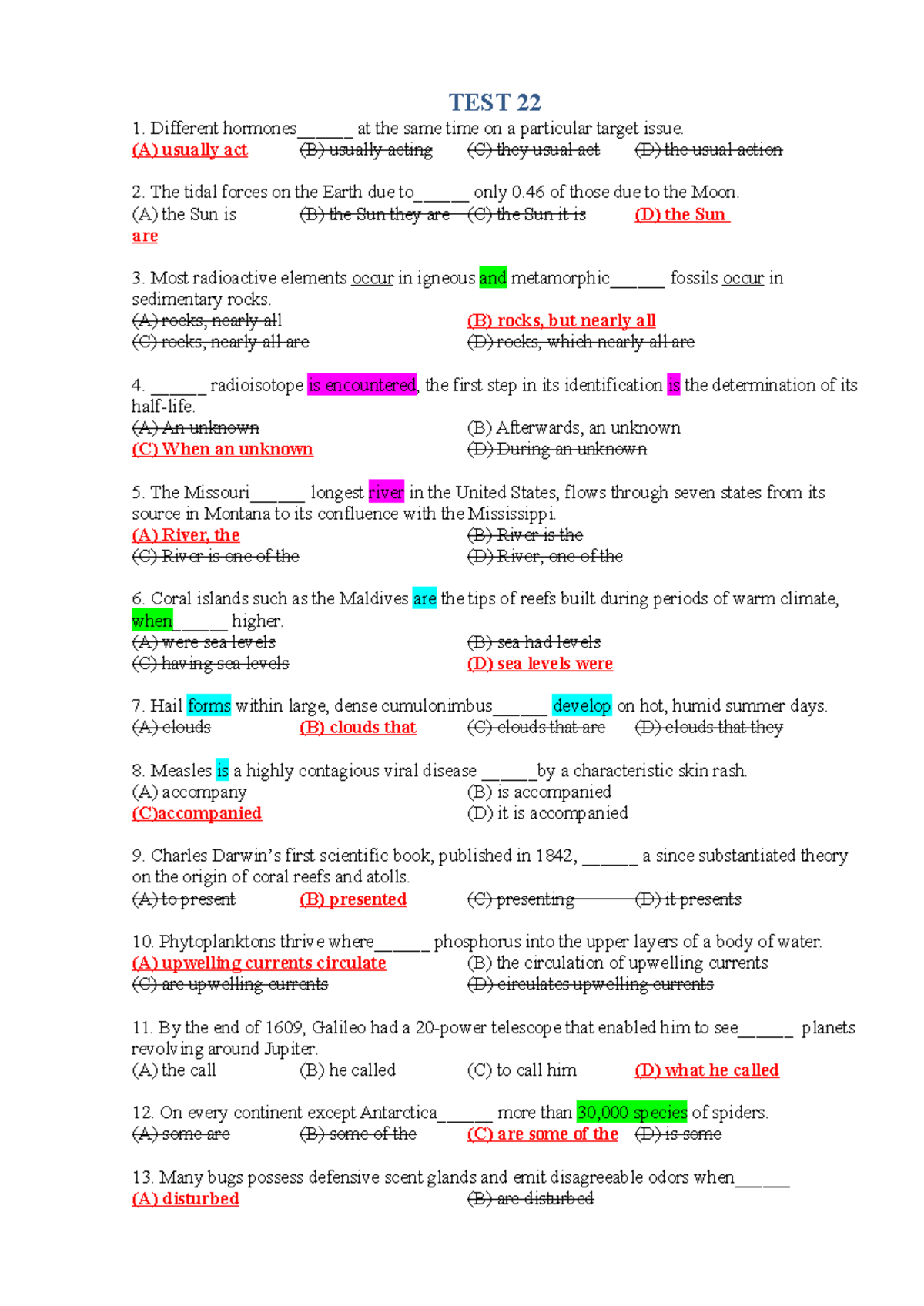 S22 - English Test 22: Sentence Completion Practice - Studocu