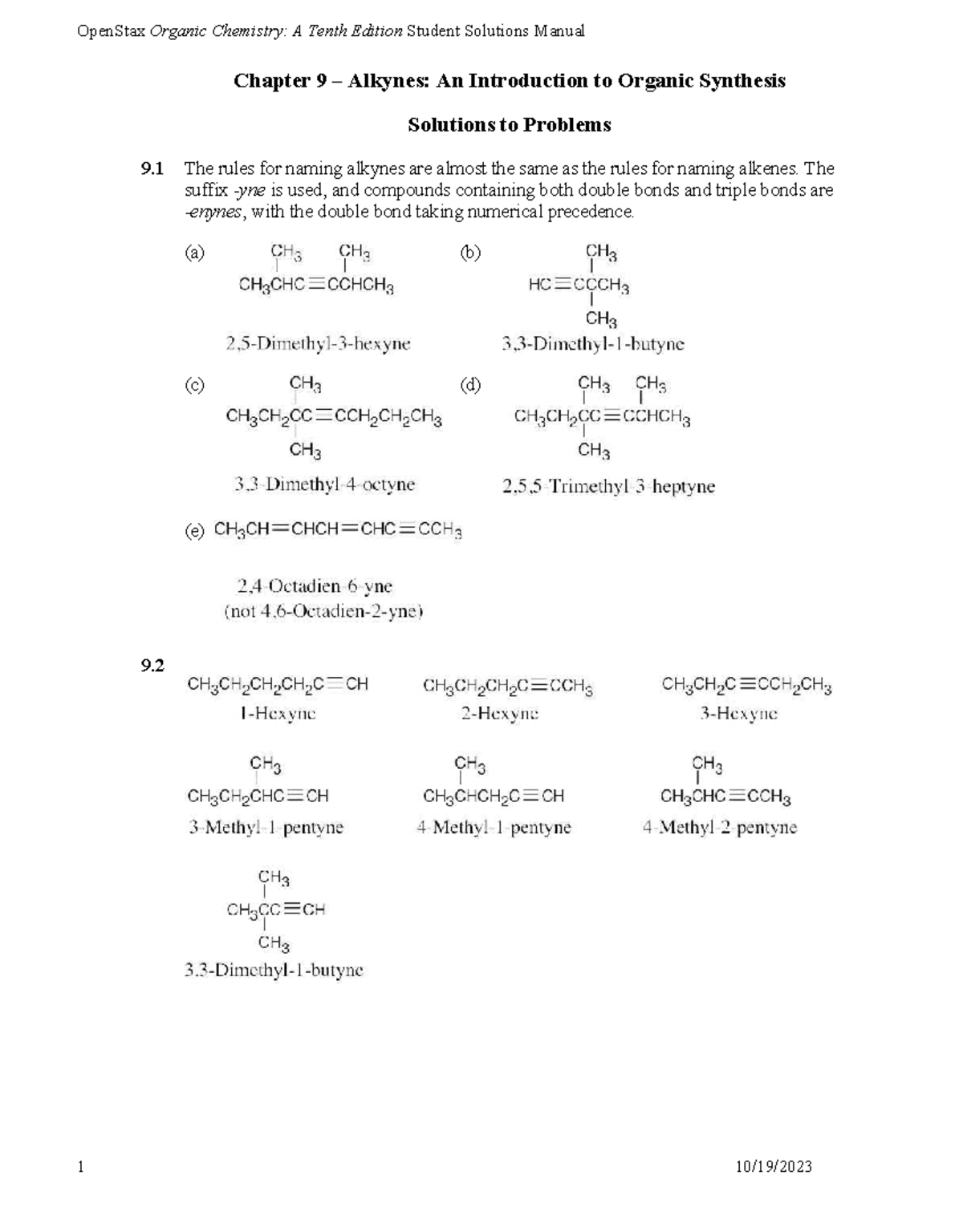 OpenStax Organic Chemistry 10e: Student Solutions Manual for Chapter 9 ...