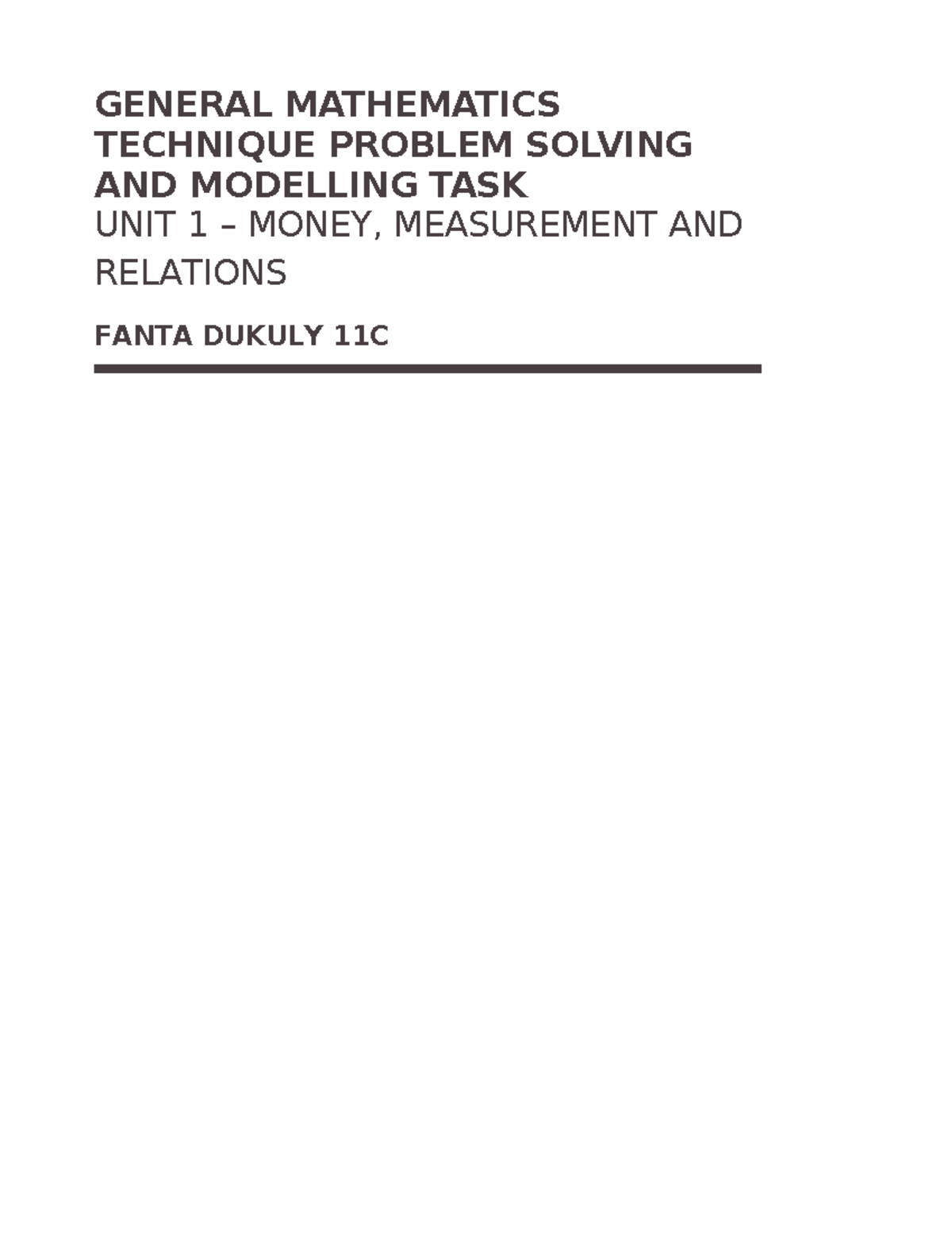 General Mathematics PSMT: Money, Measurement & Relations Unit 1 - Studocu