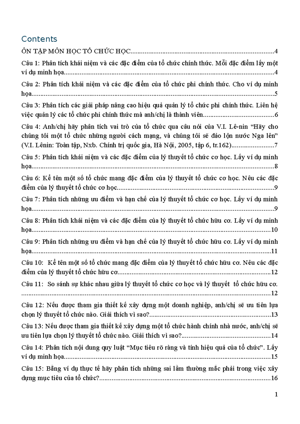 ÔN 1 - TÀI LIỆU ÔN THI TỔ CHỨC HỌC ĐẠI CƯƠNG - Document Preview