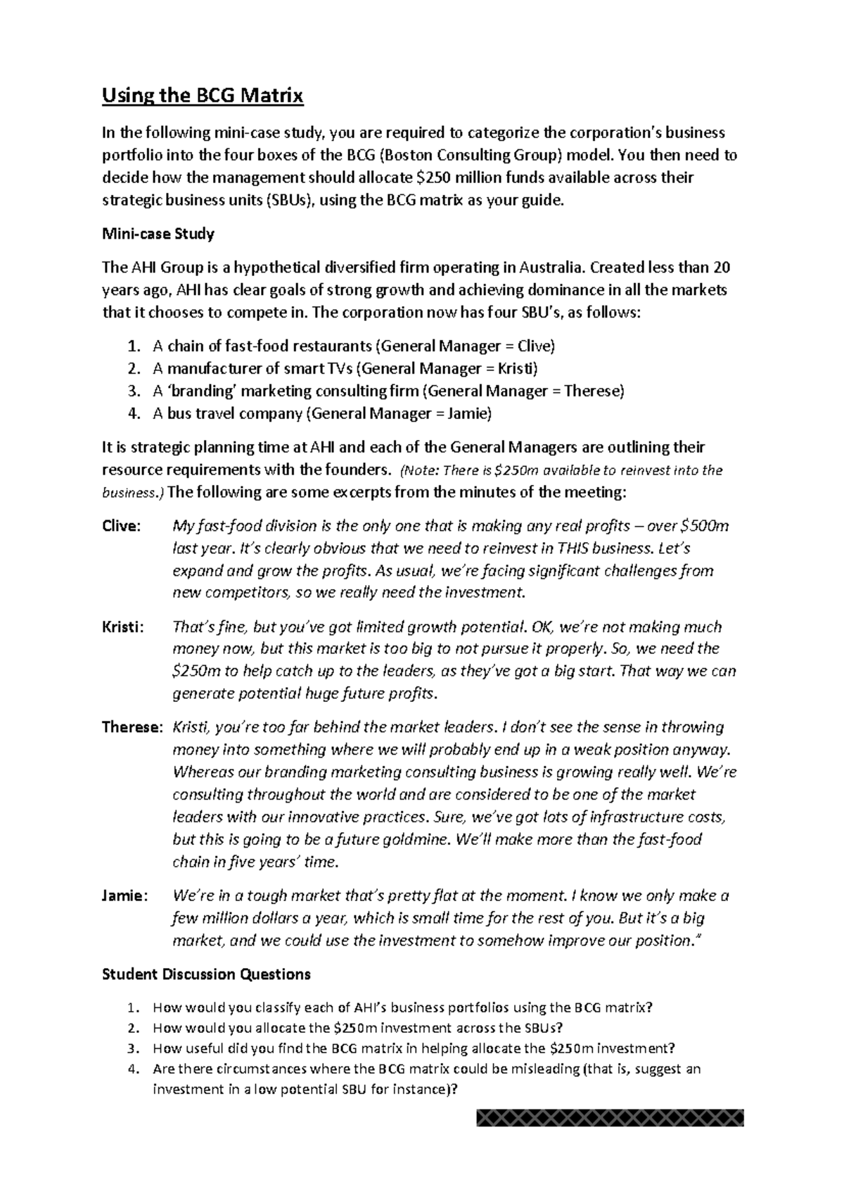 BCG Matrix Case Study Analysis for AHI Group - Strategic Allocation ...