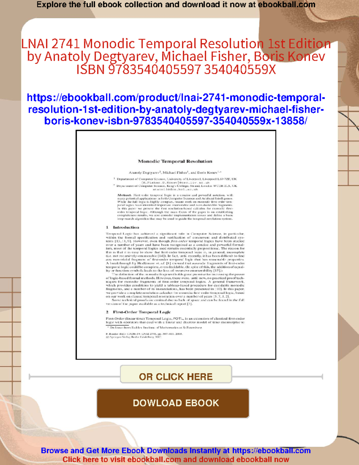 Monodic Temporal Resolution in Temporal Logic: LNAI 2741 Insights - Studocu