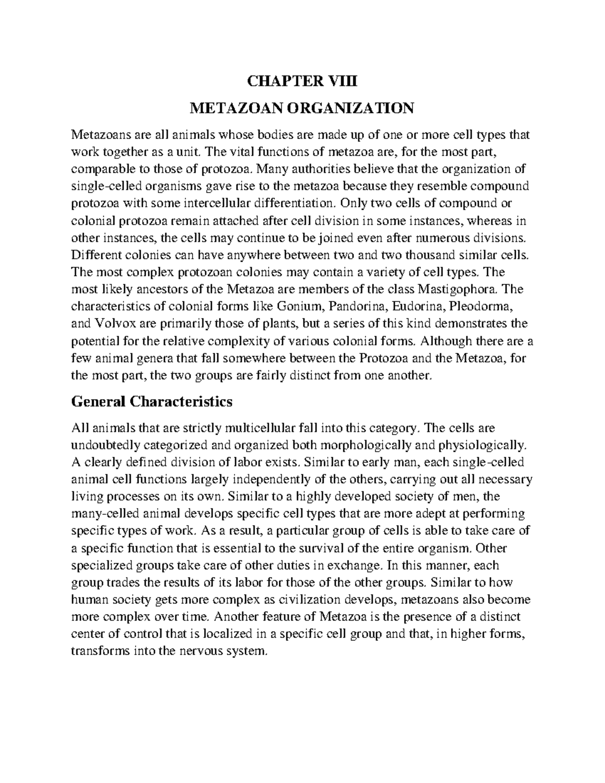 Zoology Chapter 8 [ Metazoan Organization ]part 1 - CHAPTER VIII ...