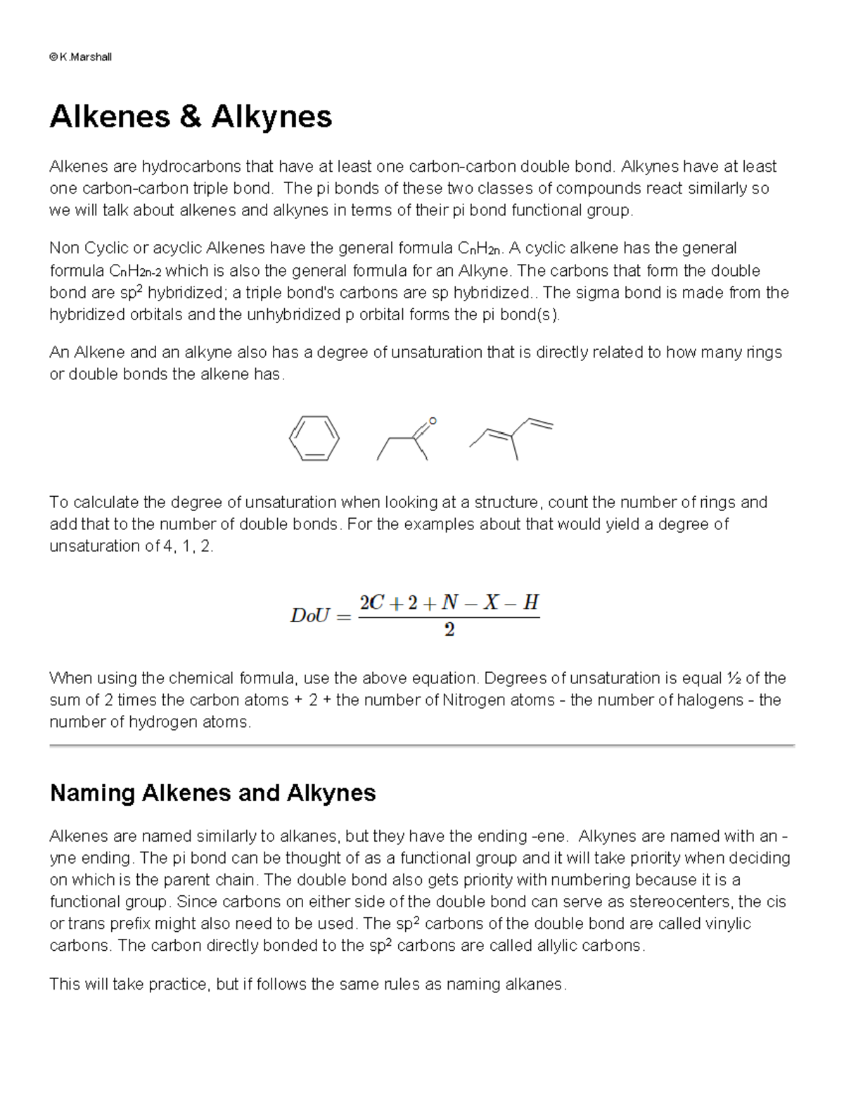 K.Marshall Alkenes and Alkynes: Understanding Pi Bonds and Reactions ...