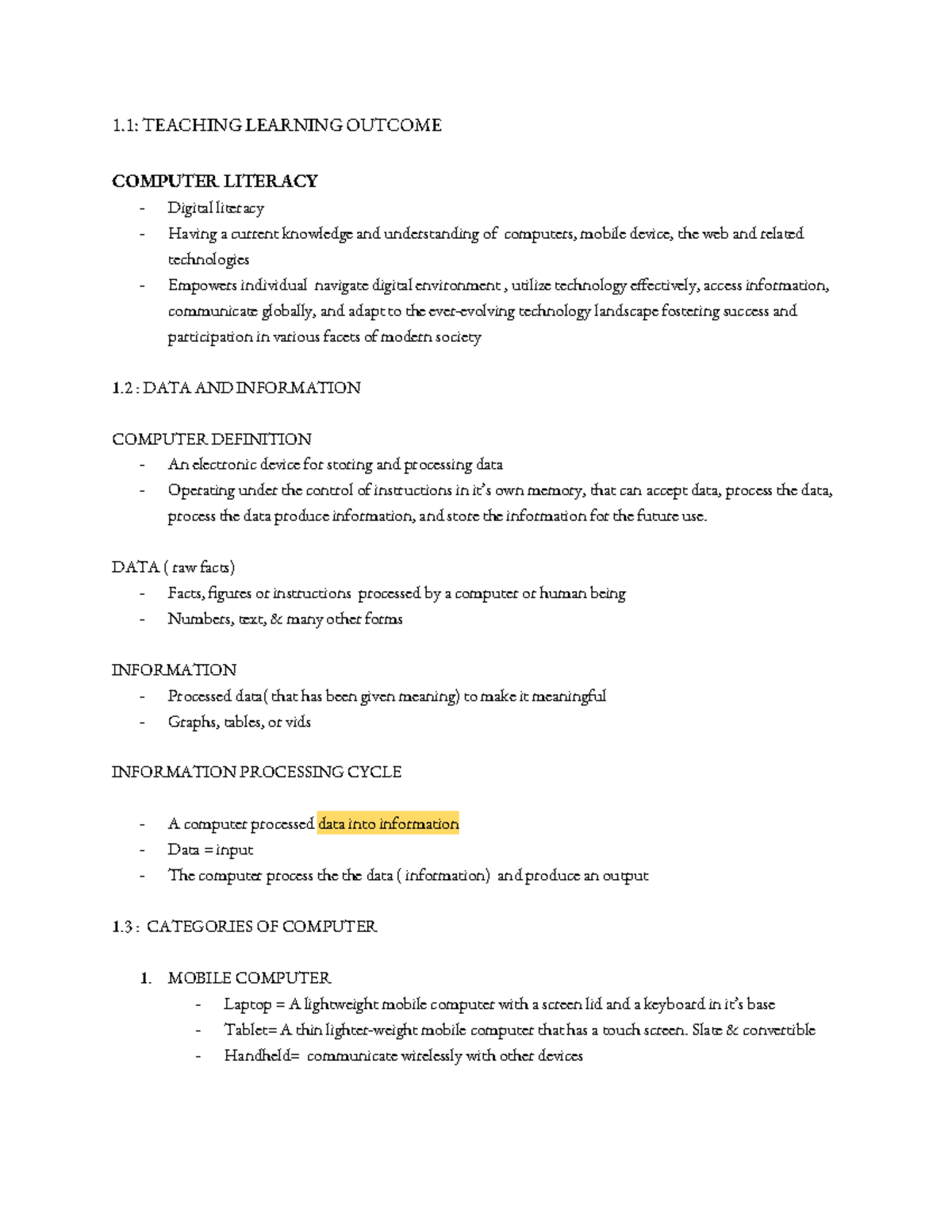 IMC 113 Chapter 1 - Computer Literacy Overview and Key Concepts - Studocu