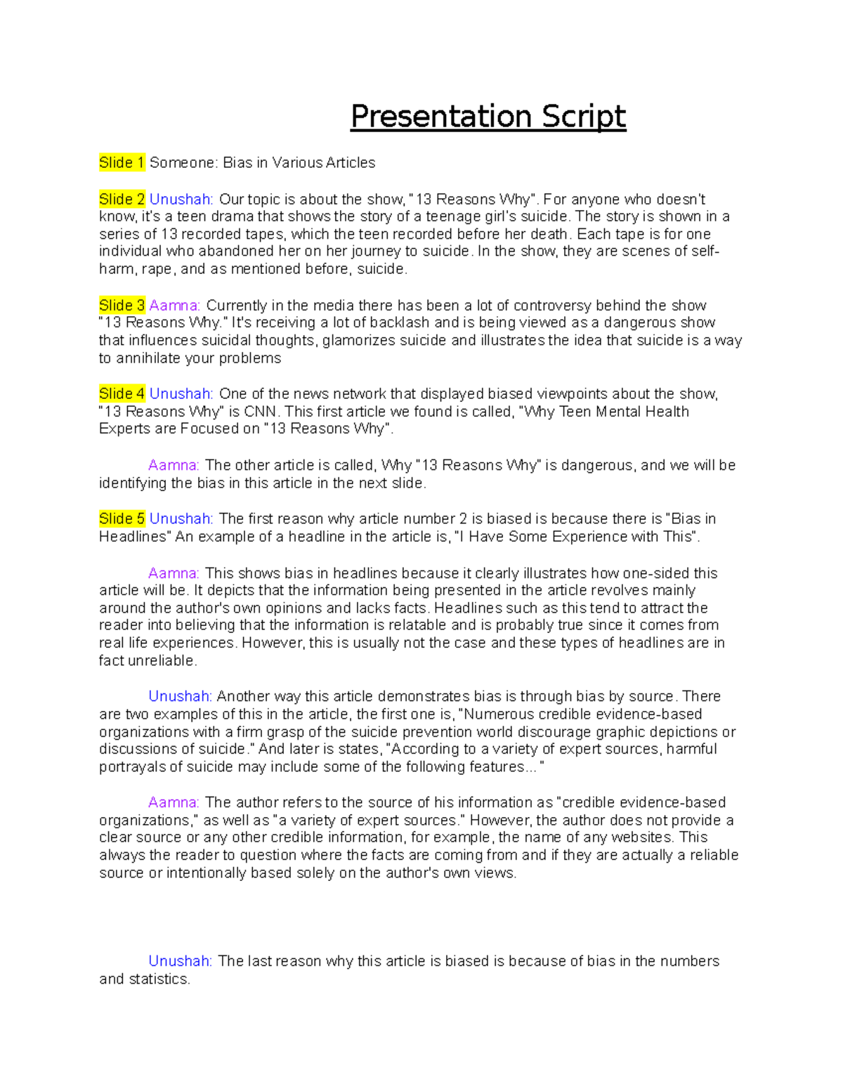 Bias Analysis of 