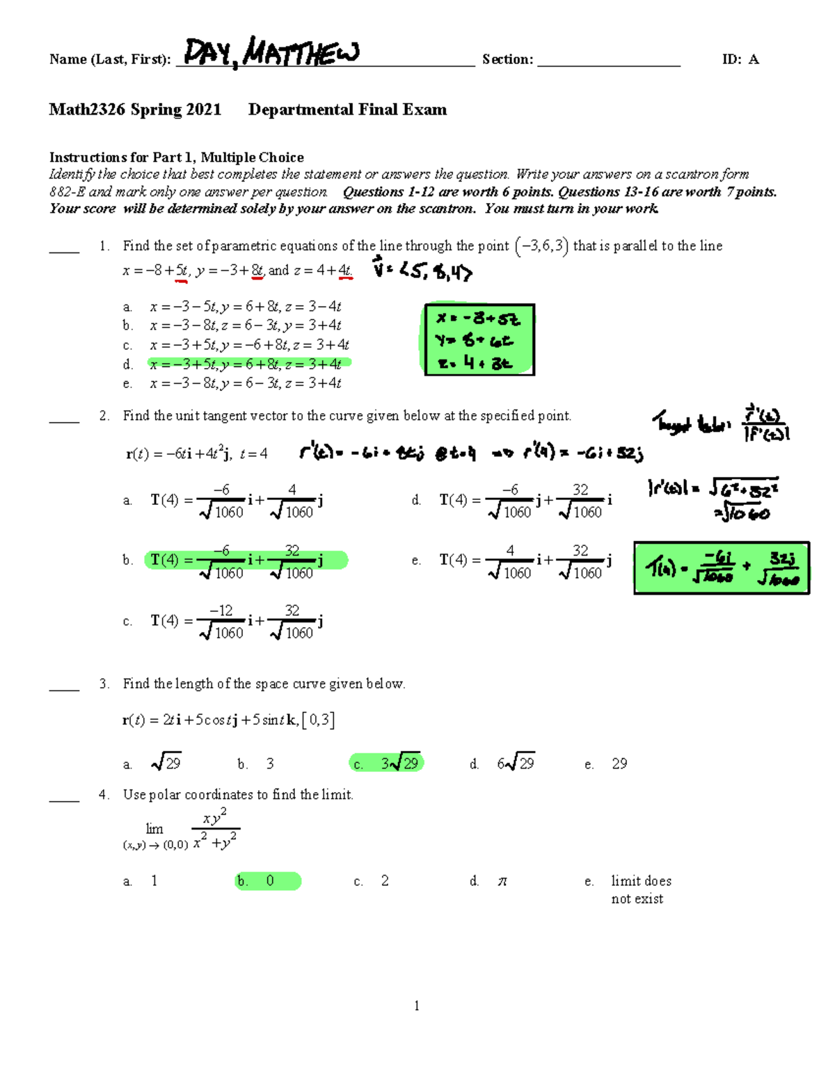Math2326 Spring 2021 Departmental Final Exam - Problem Solving Guide ...