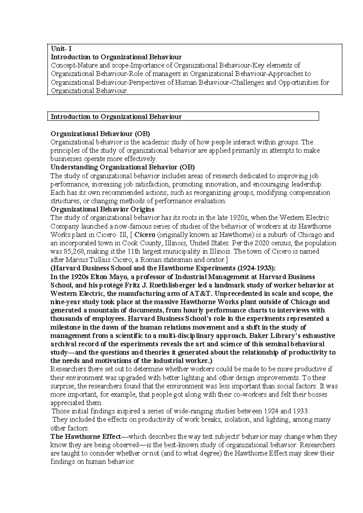 Organizational Behaviour 4-1 (R 20): Understanding Human Interaction in ...