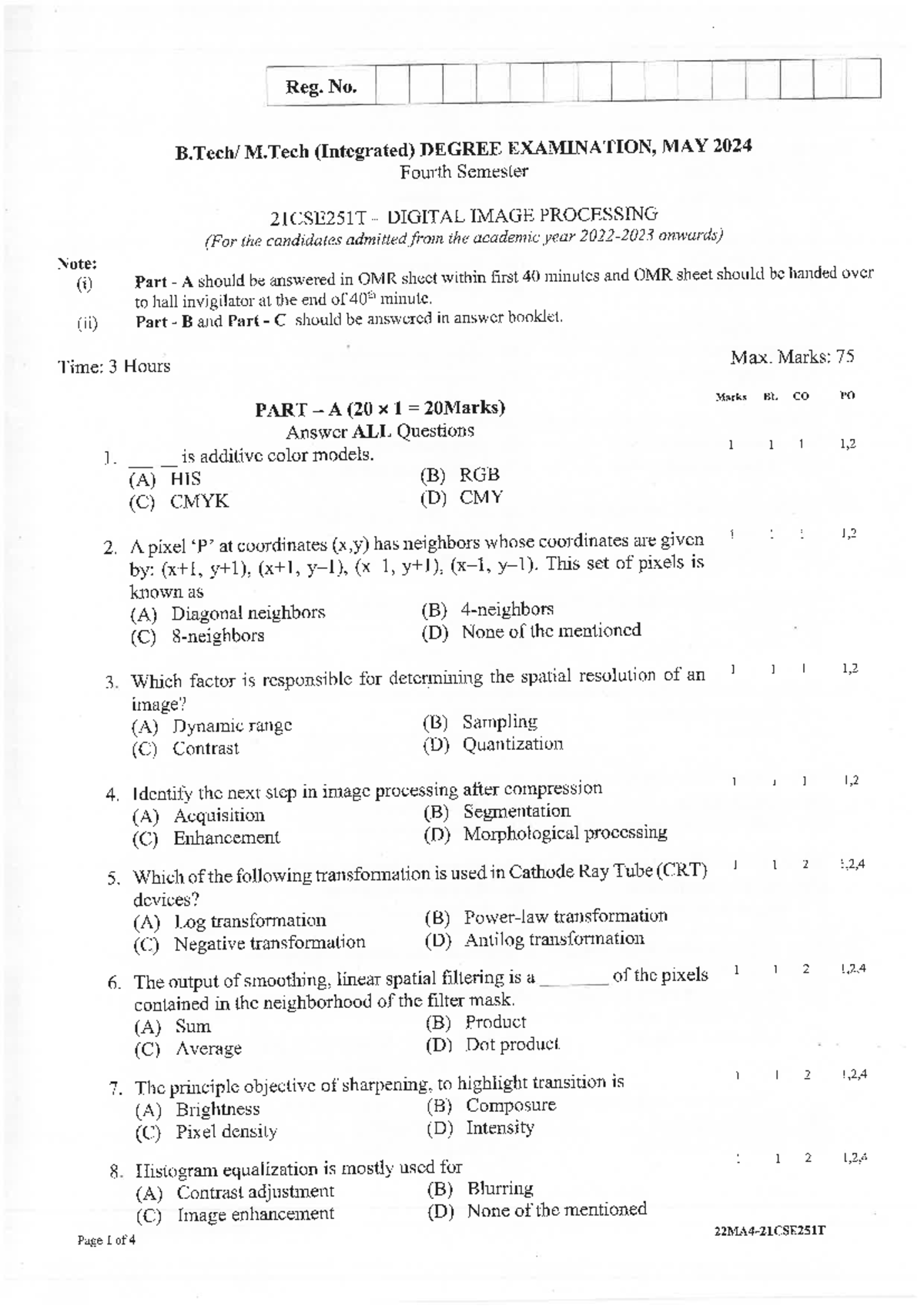 DIP 21CSE251T SEM 4 MAY 2024 - Question Paper & Exam Guidelines - Studocu