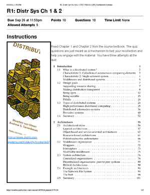 Mid quiz 2 - quiz of the week in Data Structures - R1: Distr Sys Ch 1 ...
