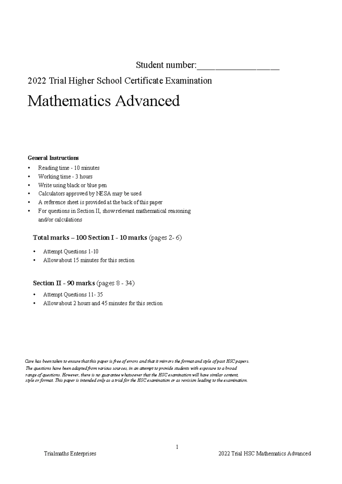 2018 TME Yr12 Maths 2U - HSC Mathematics Advanced Trial Exam Solutions ...