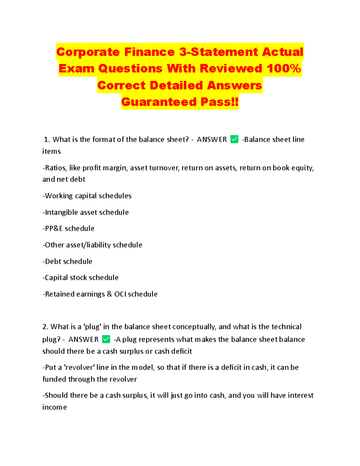 Corporate Finance 3 - Exam Questions & Detailed Answers for Success ...