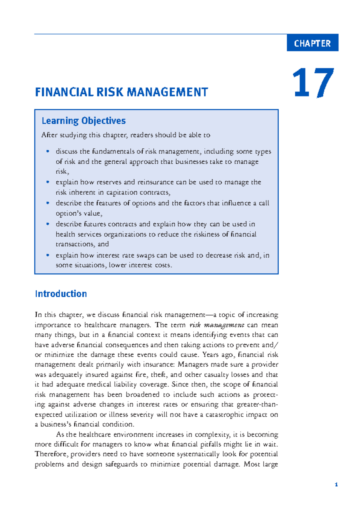 FRM Notes - CHAPTER ####### 1 FINANCIAL RISK MANAGEMENT Introduction In ...