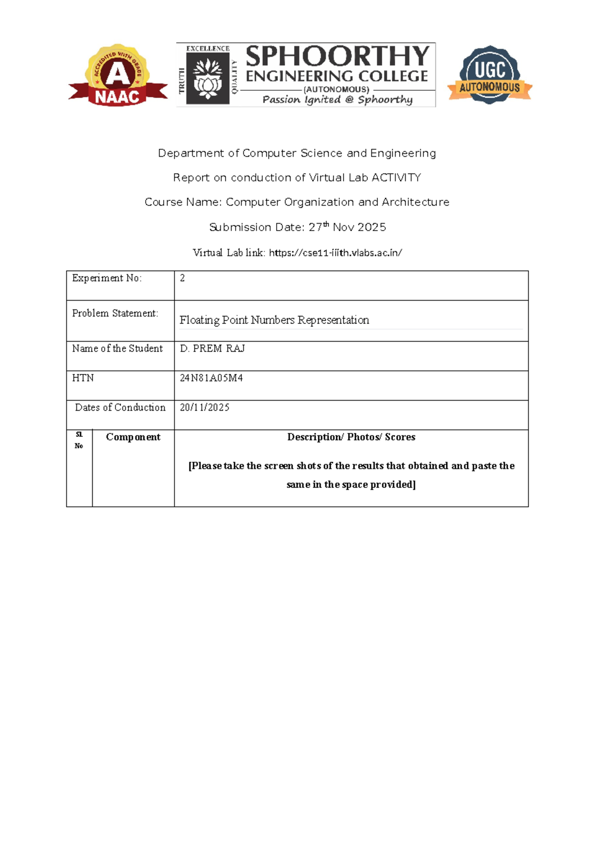 Virtual lab-2 - need - Department of Computer Science and Engineering ...