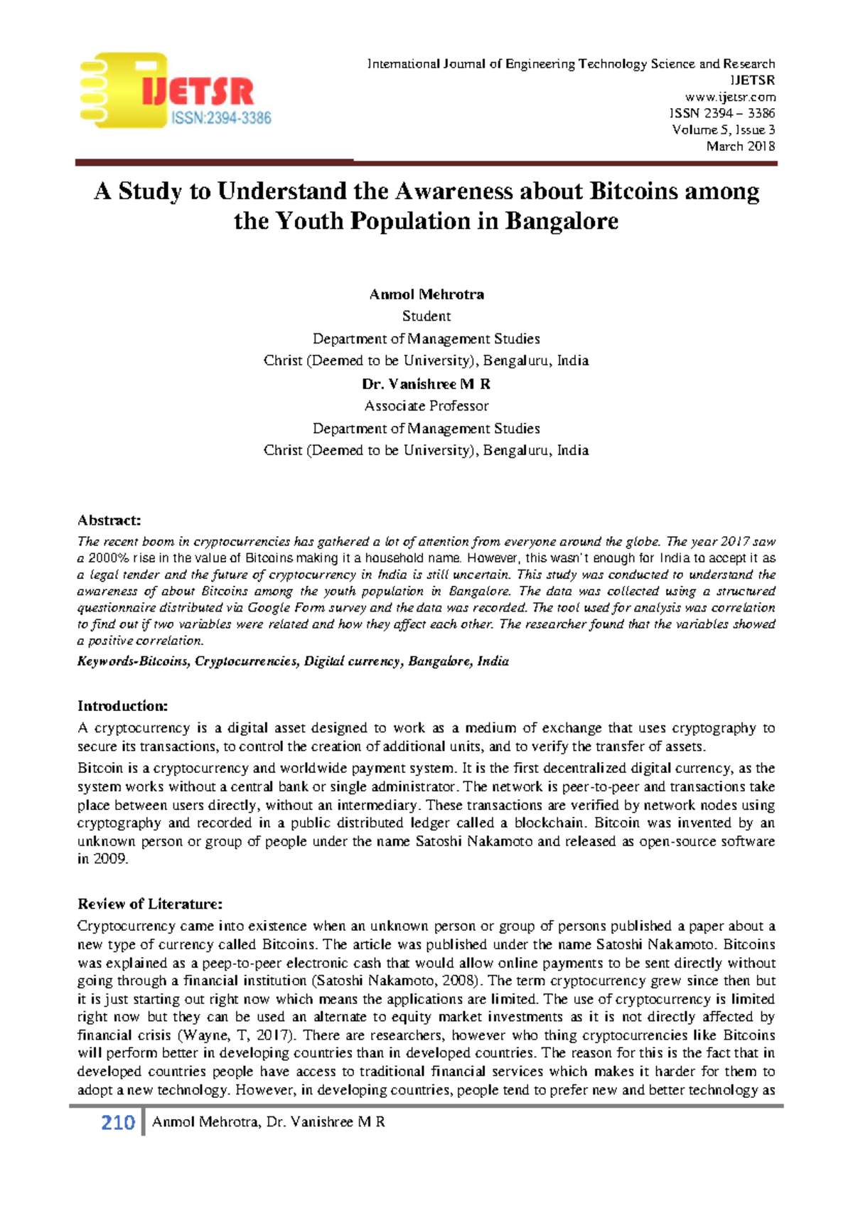 50083-112649-1-SM - Awareness of College Students on Cryptocurrency -  Studocu