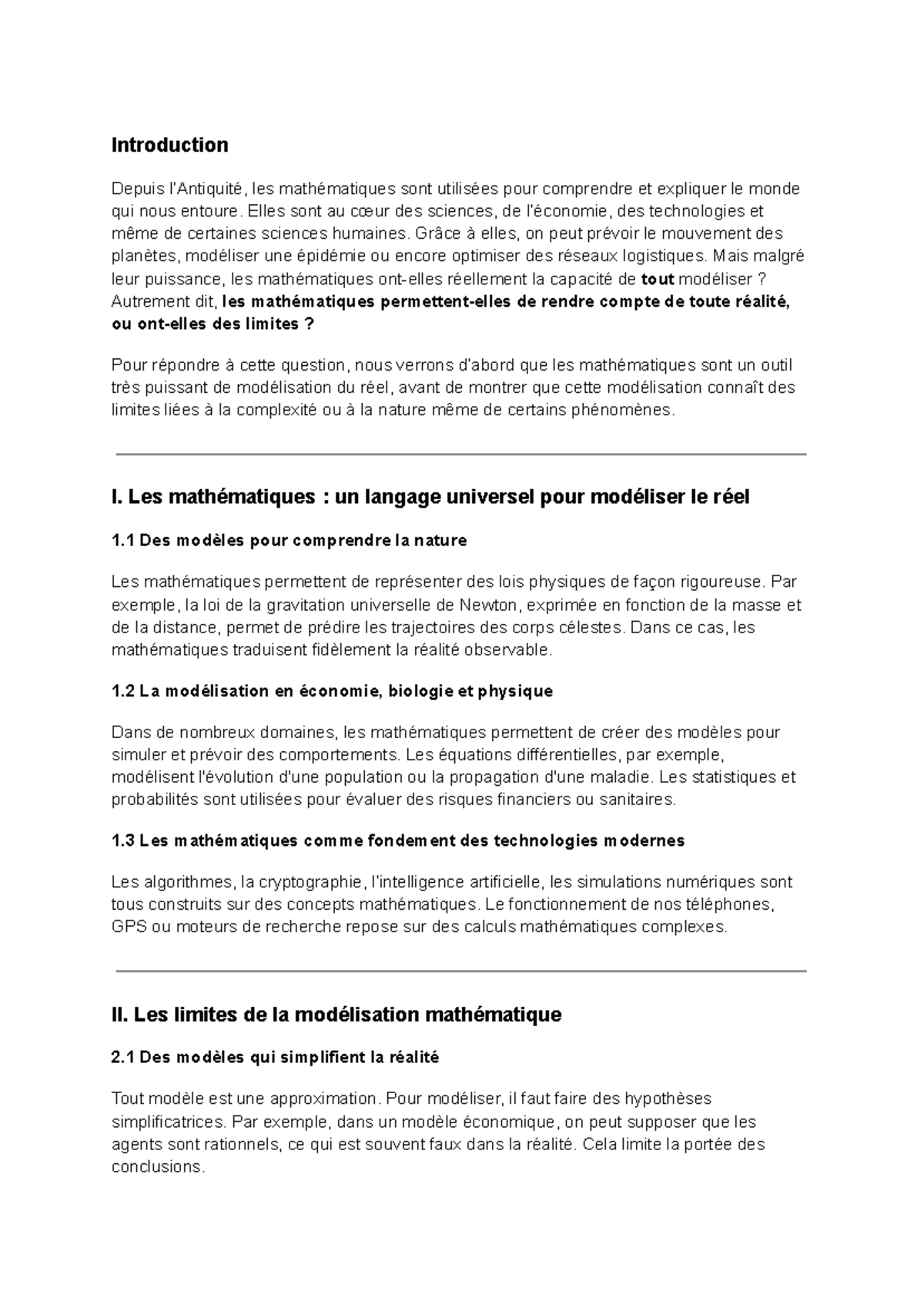 Grand Oral de Maths : Modélisation et Limites des Mathématiques - Studocu