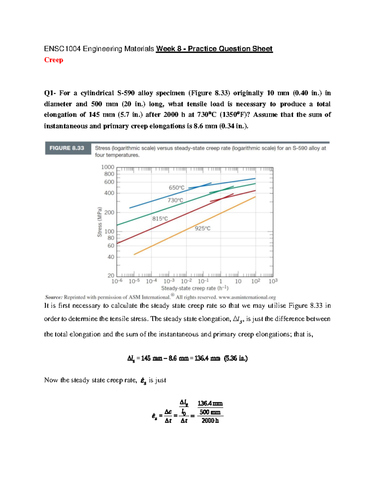 ENSC1004 Engineering Materials Week 8 Practice Question Solutions - Studocu