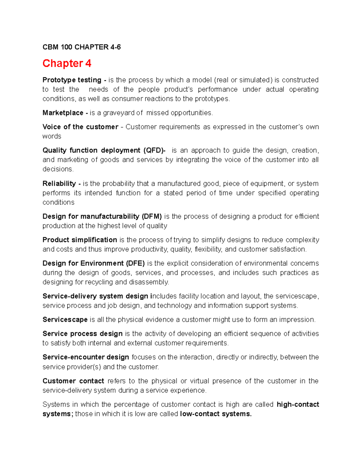 CBM 100 CHAPTER 4 & 5: Prototype & Process Design Insights - Studocu