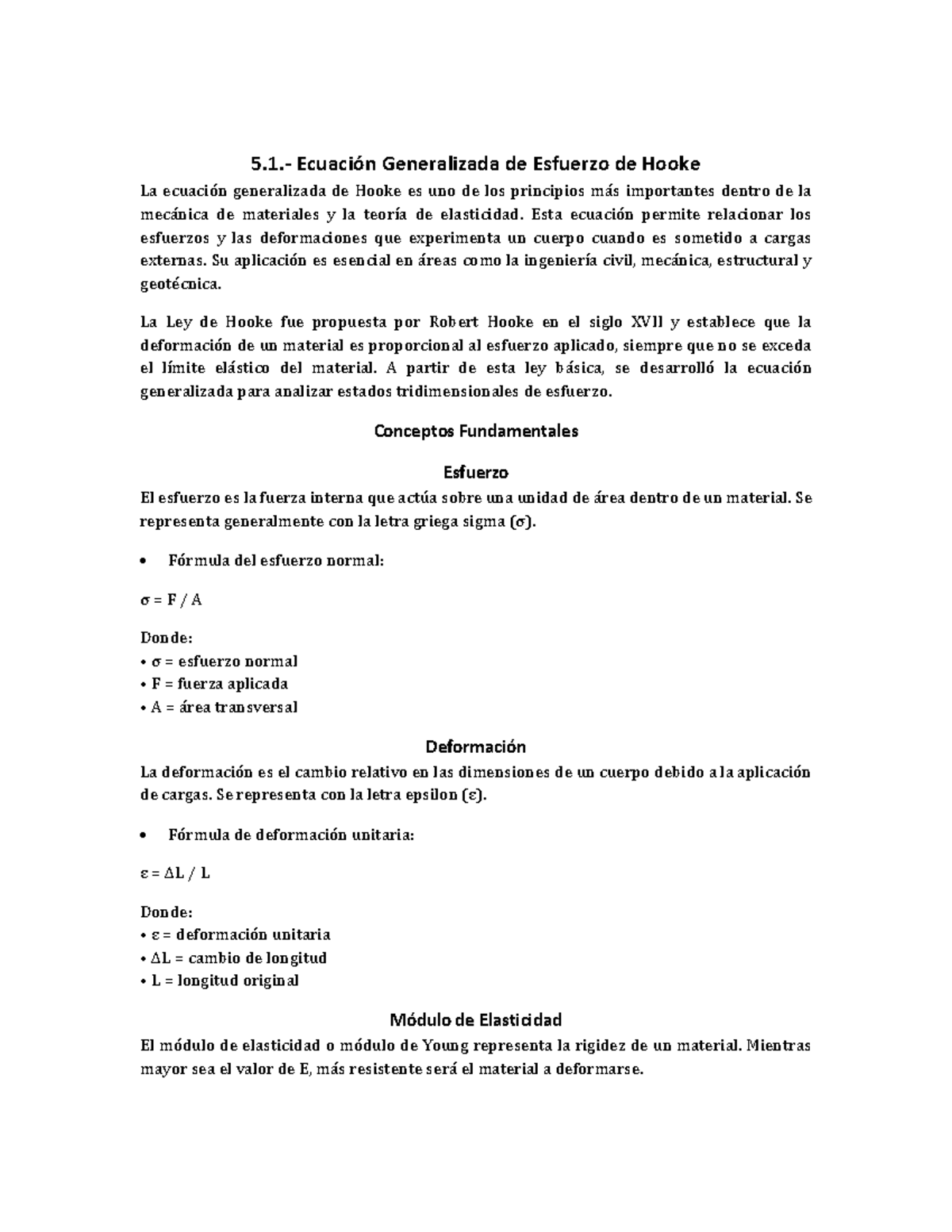 5.1. Ecuación Generalizada de Esfuerzo de Hooke en Mecánica de ...