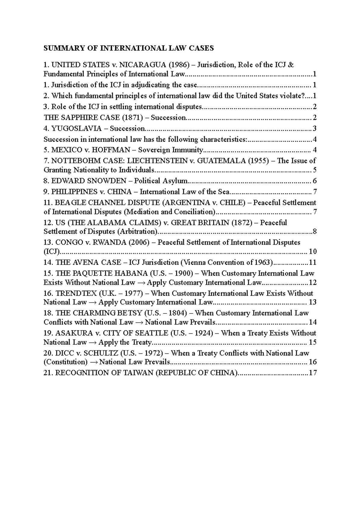 International Law Case Summaries: Key Judgments and Principles - Studocu