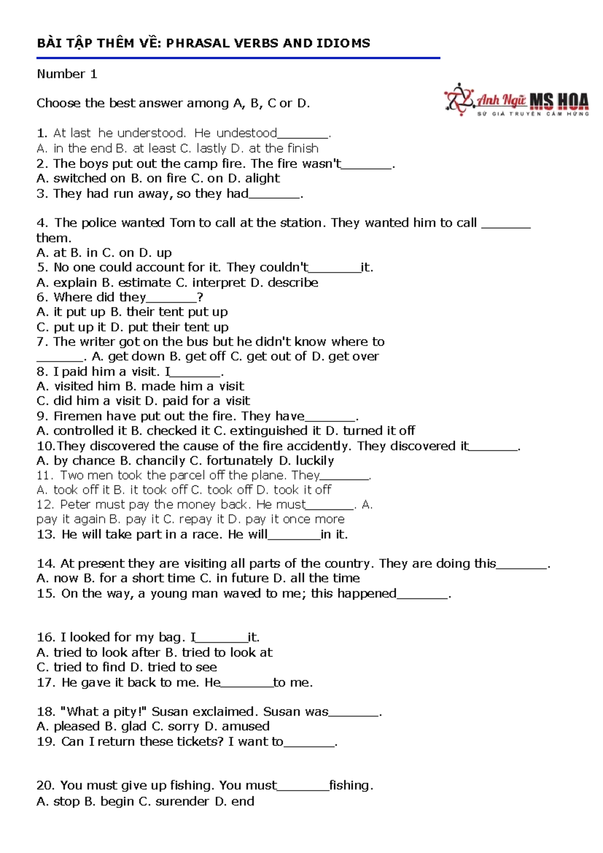 BT+ Phrasal+ Verbs+AND+ Idioms: Exercise & Answer Key for Mastery - Studocu