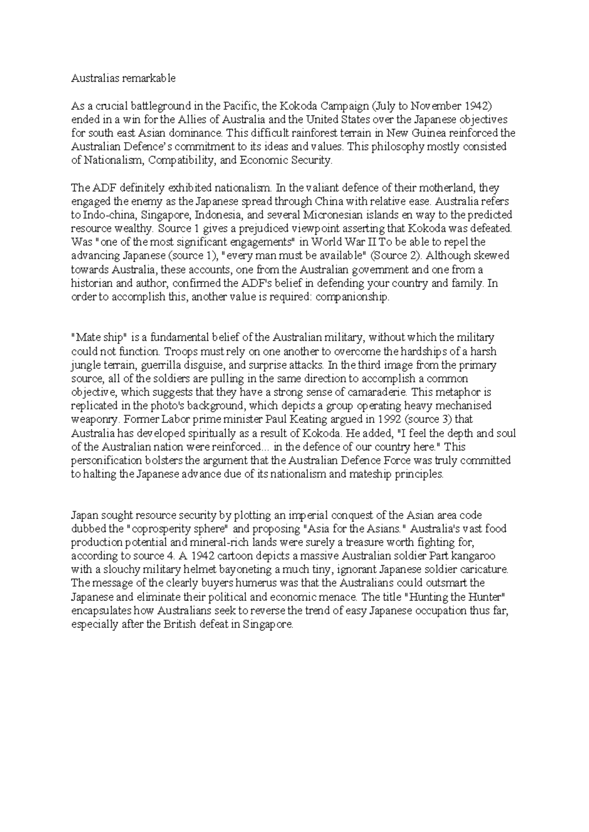 Final Essay T3 History: The Kokoda Campaign's Impact on Australia - Studocu