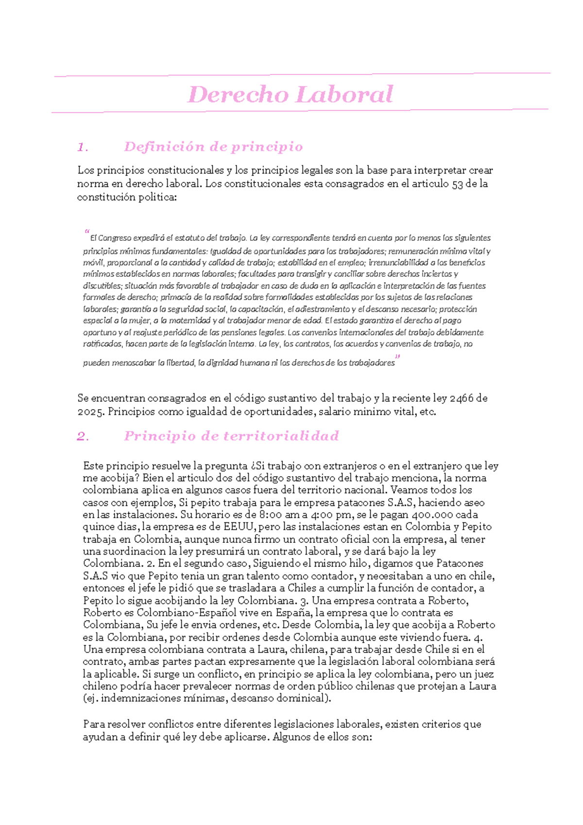 Derecho Laboral 1: Principios Fundamentales y su Aplicación - Studocu