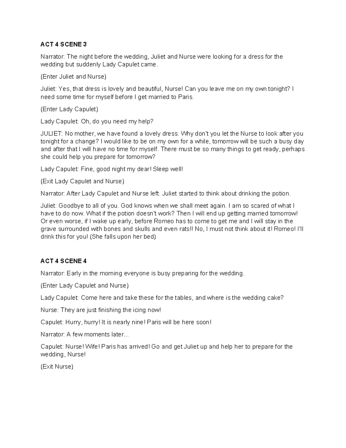 romeo and juliet script - ACT 4 SCENE 3 Narrator: The night before the ...
