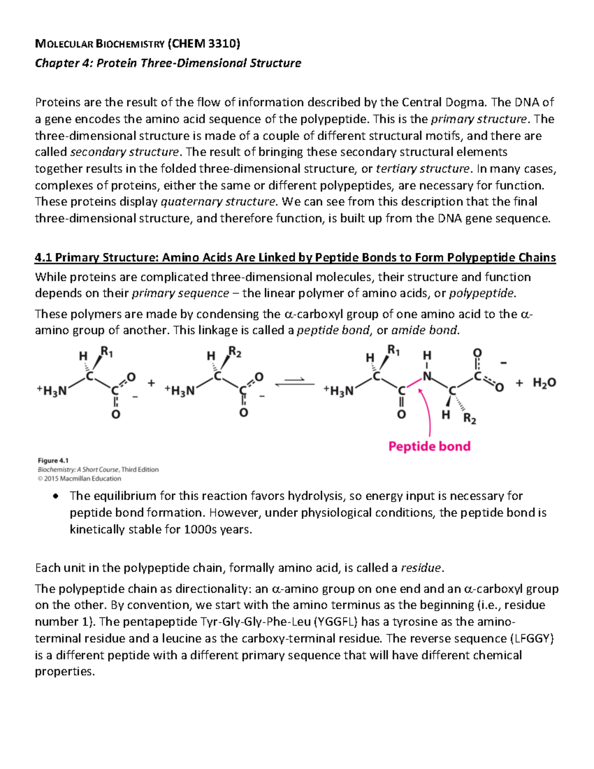 Chem 3310 Biochem Ch. 4 - Protein 3D Structure Notes - Studocu