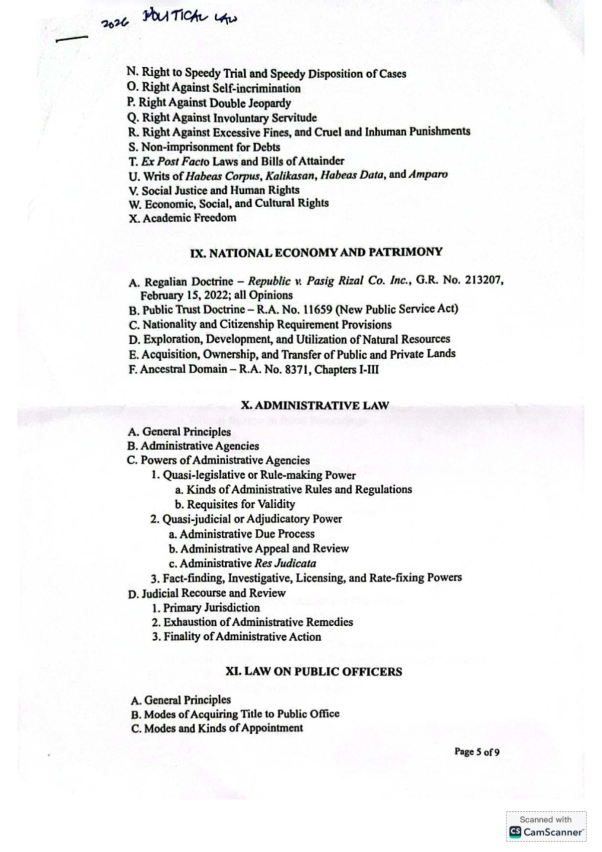 2026 POLITICAL LAW: Key Topics on Rights and Administrative Law - Studocu