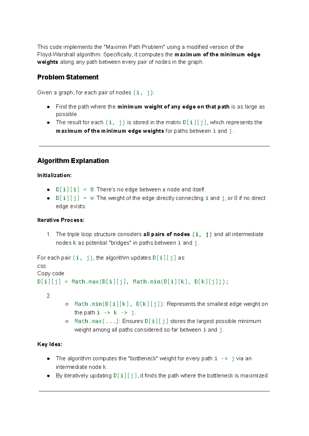Maximin Path Algorithm Implementation and Explanation - Studocu